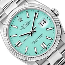 Rolex Datejust 36mm 16014 18K Gold Fluted Bezel Turquoise Dial Oyster Band Watch