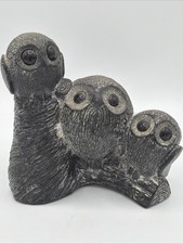Wolf Originals Sculpture Hand Carved Soapstone Owl Family on a Log Branch  4.5?