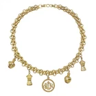 Christian Dior Gold-tone Logo Multi-Charm Chain Necklace Pendant F336