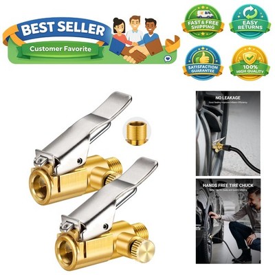 2-Pack Locking Tire Air Chuck, Brass Tire Inflator Hose Adapter w/Clip Adapte...