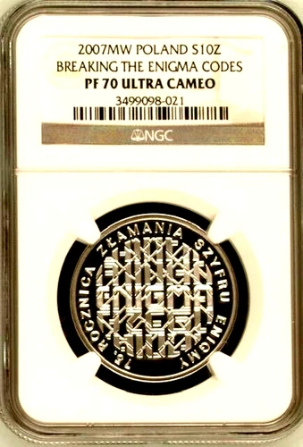 Poland Silver 10 Zlotych 2007 NGC PF 70 Ultra Cameo UNC Enigma Codes