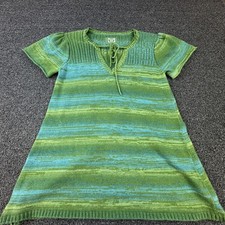 Decree Sweater Dress Juniors XL Green Stripe Knit Short Sleeve V Neck Boho