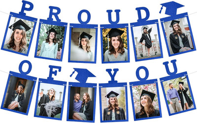 Graduation Decorations 2026 | Felt Blue Graduation Photo Banner 2026 - Large 10