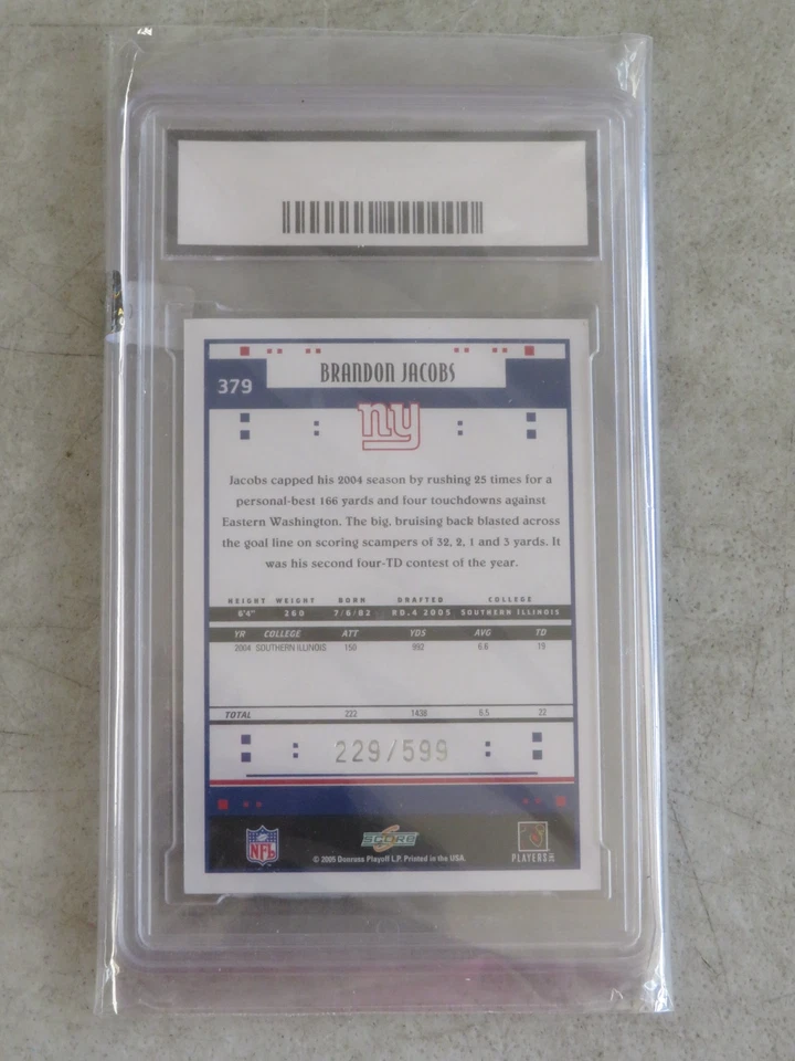 PGA 10 2005 Score Brandon Jacobs 229/599 RC Scorecard NY Giants Card - Image 4 of 4