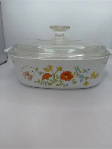Vintage Corning Ware Wildflower (A-2-B) 2 Quart Casserole Dish with Pyrex Lid