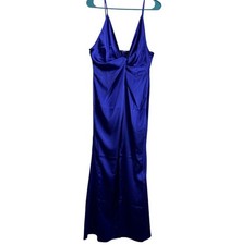 Forever 21 Slip Dress Womens L Blue Satin Maxi Spaghetti Strap Elegant