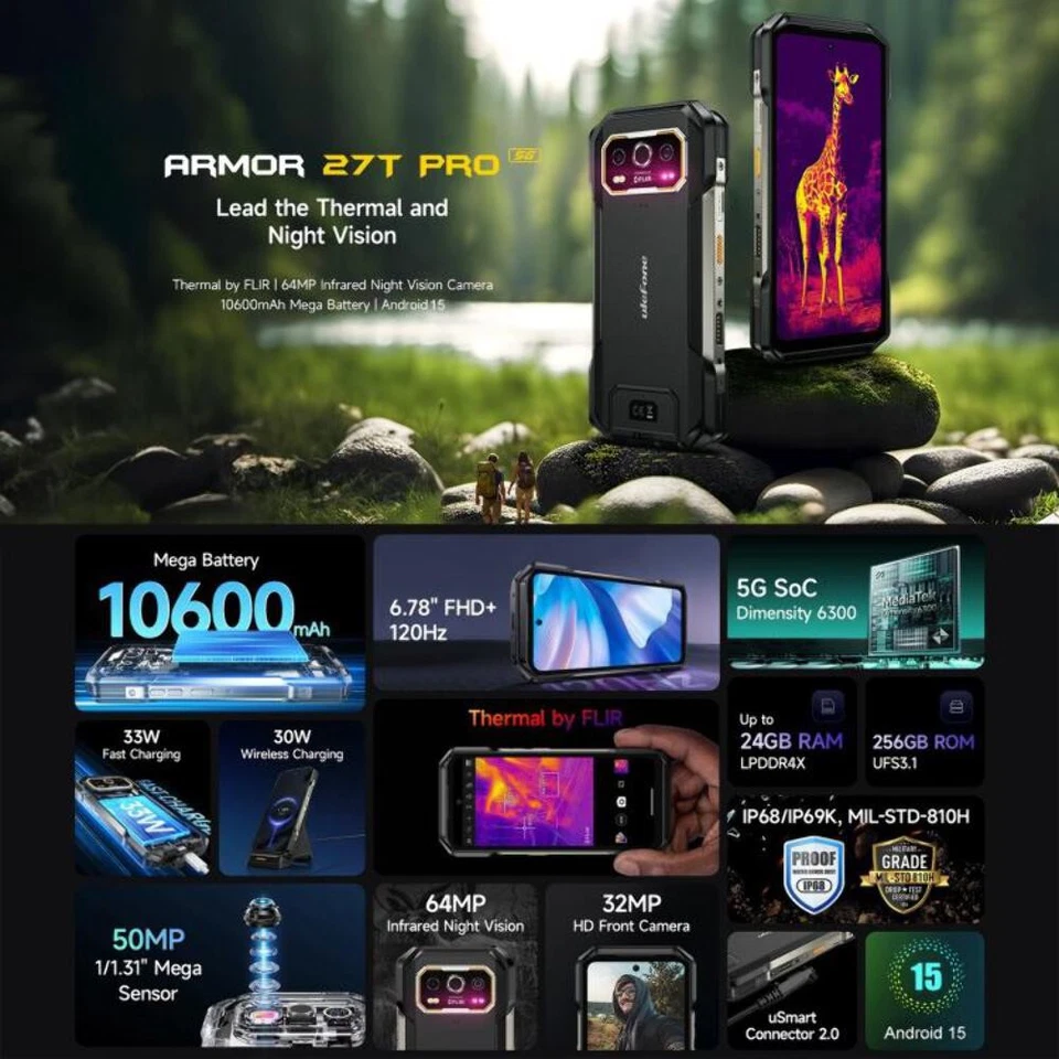 Ulefone Armor 27T Pro Rugged Phone 10600mAh Battery 24GB+256GB Thermal Camera 5G - Image 4 of 4