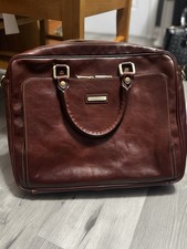 Tuscany Leather Brown Leather Briefcase Laptop Bag with Handles & Shoulder Strap