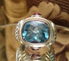 David Yurman Sterling Silver 14K Renassaince/Noblese Blue Topaz Ring 7.5