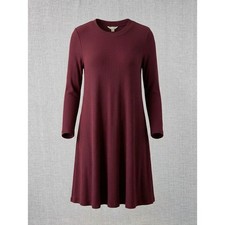 American Eagle Soft & Sexy Burgundy Ribbed Knit Long Sleeve Swing Dress Med Cozy