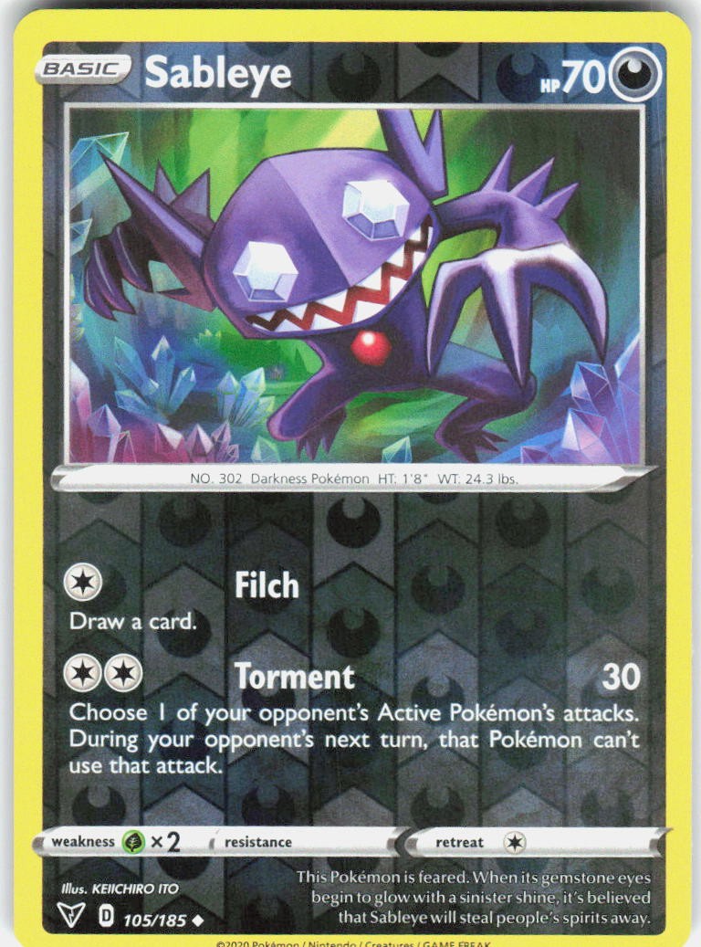 Sableye Uncommon 105/185 Vivid Voltage Pokemon Reverse Holo Near Mint