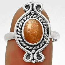 Natural Sunstone - Namibia 925 Sterling Silver Ring s.8.5 Jewelry R-1108