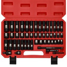 3/8" Drive Deep Impact Socket Set, 6 Point, 49 Piece Standard SAE and Metric ...