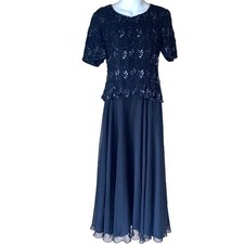 DEBUT Debenhams Vintage Black Glass Beaded Maxi Gown Evening Dress Size 14 Prom