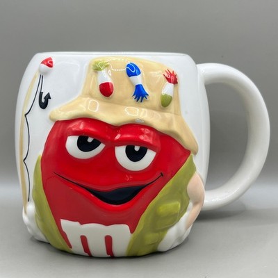 Galerie M&M's Red Character Fishing Mug 3D Relief Ceramic Coffee Cup 2000s As Is