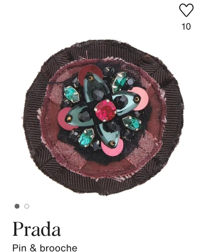 PRADA Brooch Tweed & Gem w/Prada Box Guaranteed Authentic Made In Italy