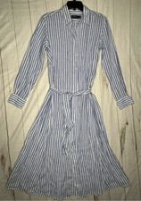 NWOT Polo Ralph Lauren Womens Dress Navy White 4 Stripe Shirting Cloth Poplln