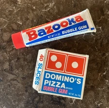 Vintage 1980s DOMINO'S PIZZA BOX & SQUEEZE BAZOOKA TUBE Bubble Gum Containers