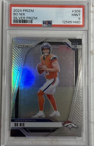 Bo Nix 2024 Panini Prizm #309 Silver Prizm - PSA 9