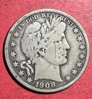 1908D US Barber SILVER Half Dollar "Denver" Mint! "LIBERTY" Shows! FINE Details