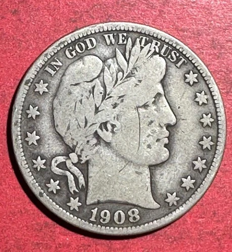 1908D US Barber SILVER Half Dollar "Denver" Mint! "LIBERTY" Shows! FINE Details