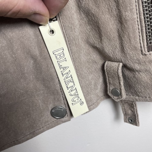 Blank NYC Women's Medium beige cream moto leather suede biker jacket No Belt - Picture 9 of 14