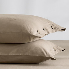 100 Washed Cotton King Pillowcases Set, 2 Pack Linen-Like Texture Breathable Pi