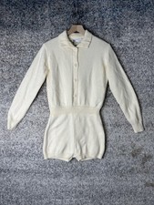 Zara Romper Womens Medium White Knit Button Front Long Sleeve Sweater One Piece