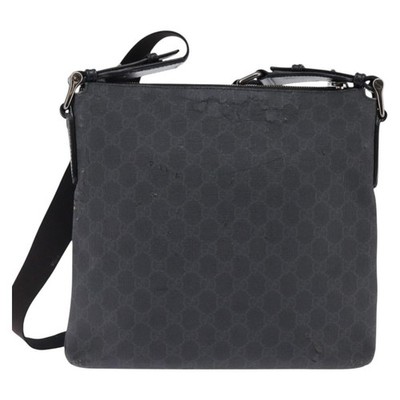 GUCCI GG Supreme Shoulder Bag PVC Leather Black Silver 322279 Auth