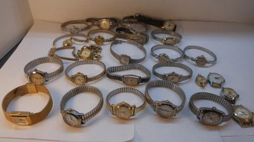 VINTAGE LOT OF 26 TIMEX WOMEN'S WRISTWATCHES QUARTZ INDIGLO WIND UP PARTS REPAIR