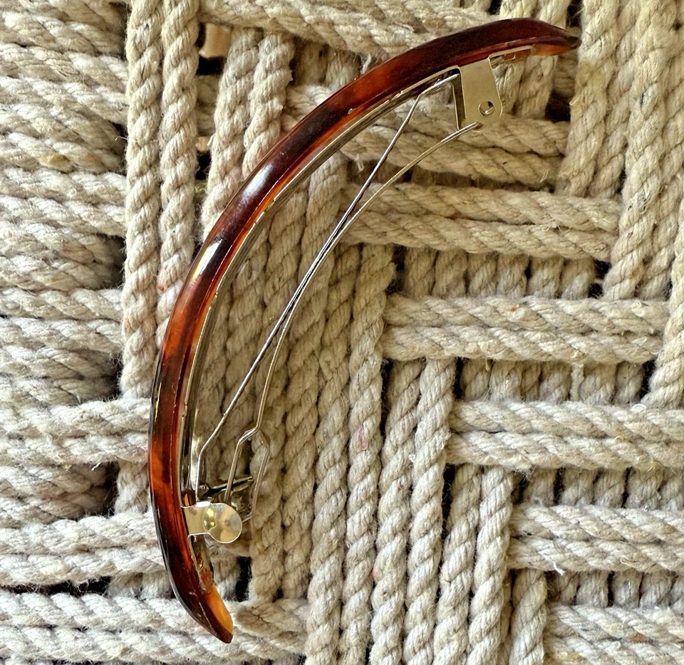 "Corche de resorte de 3,75"" pinza de pelo curvada de color marrón tortuga vintage años 80" Foto 2 de 4