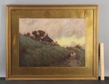 Antique GEORGES CHAVIGNAUD Bucolic Sheep Shepherd Luminist Watercolor Painting