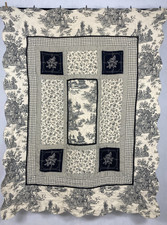 Vintage Ręcznie robiona kołdra Toile de Jouy Wzór Wielokolorowa Stodoła ceramiczna 214x163 cm