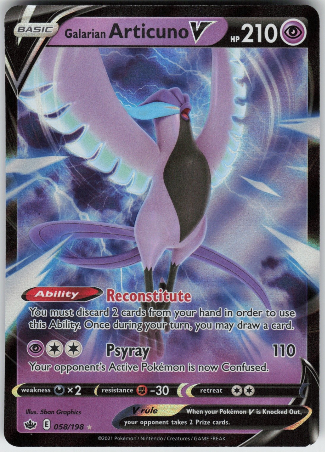 Foil Galarian Articuno V 058/198 SWSH06: Chilling Reign Ultra Rare NM
