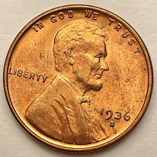 1936-S  Uncirculated BU Red RD - Lincoln Wheat Cent  ~ B714