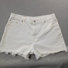 VTG Levi's 555 Shorts Women 14 Misses Guy Fit White Denim Frayed Classic 90s USA