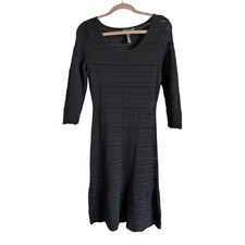 Lauren Ralph Lauren Black Crochet Dress 3/4 Sleeve Size Small Knee Length