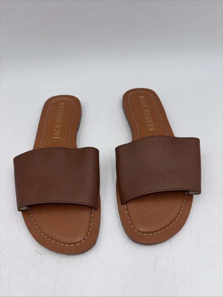 Jack Rogers Sabrina Women's Brown Leather Slide Flat Sandals Size 6 M - Image 2 of 4
