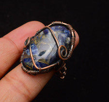 Copper Sodalite Gemstone Copper Wire Wrapped Handmade Jewelry Ring Size 8