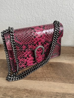 Marina Galanti Shoulder Bag Fuchsia Black Animal Print Chain Strap Buckle Accent