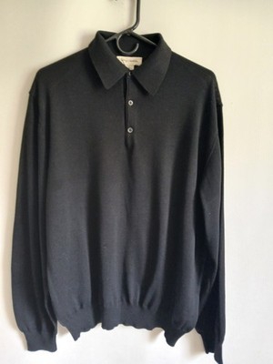 Jack W Nordstrom Made In Italy Black 100% Extrafine Merino Wool Polo Sweater SzL