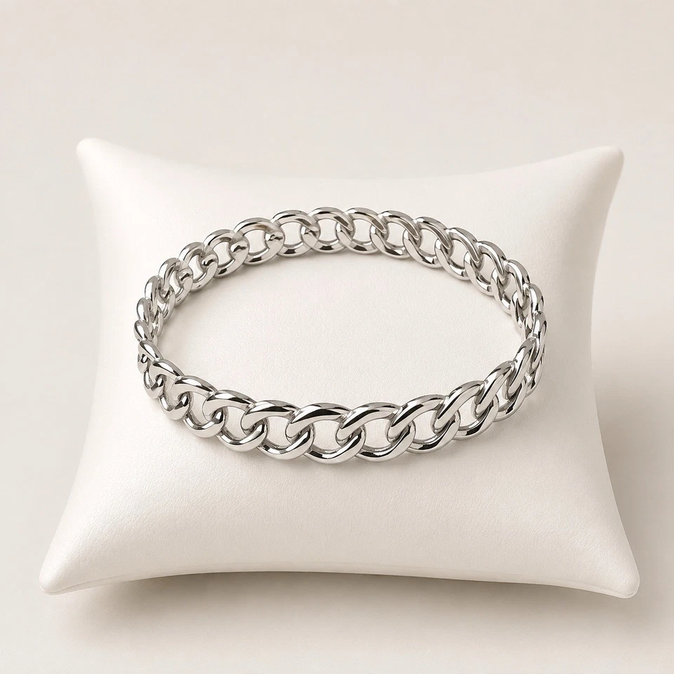 Bracelet acier inoxydable chaîne gourmette argenté ajustable sans fermoir - Photo 1/1