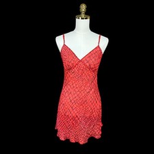 Vtg Y2K Victoria Secrets Silk Red Snake Print Slip Dress Tieback Spaghetti Strap