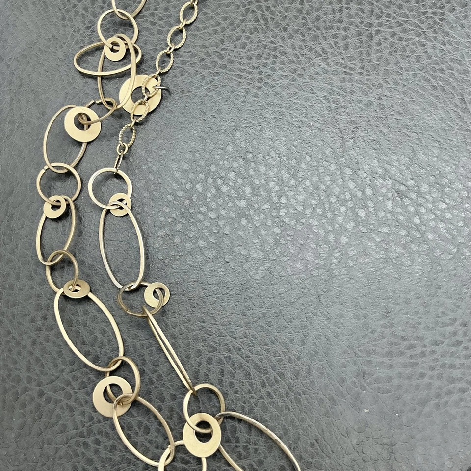 Premier Designs Long Layering Necklace Gold Tone Oval Circle Links Lobster Clasp - Image 3 of 4