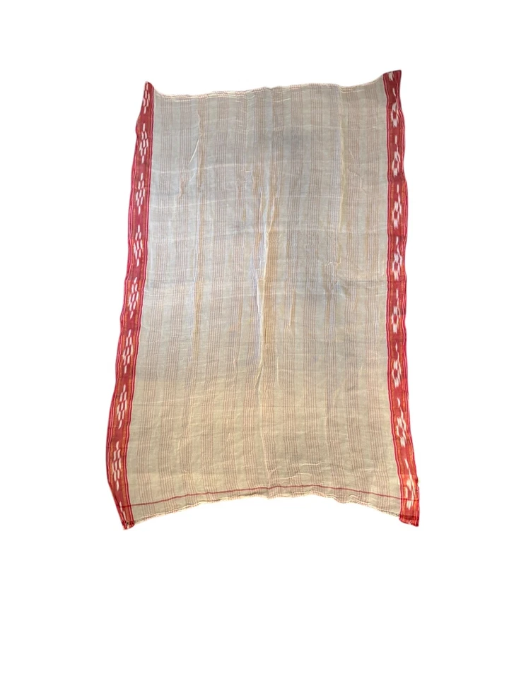 Tía Oti Khadi Algodón Sari Modelo N Bufanda Roja Ikat Tejido a Mano India Envoltura Foto 2 de 4