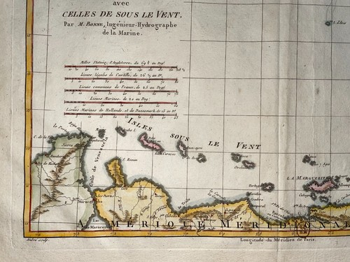 CARIBBEAN ISLES SOUS LE VENT 1780 RIGOBERT BONNE ANTIQUE MAP 18TH CENTURY - Picture 5 of 6