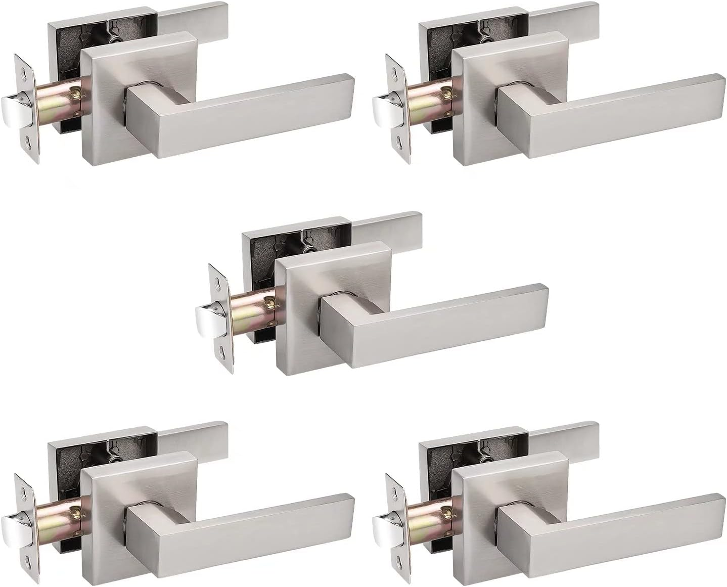 5-Pack Square Keyless Door Lever Lockset Passage Knob