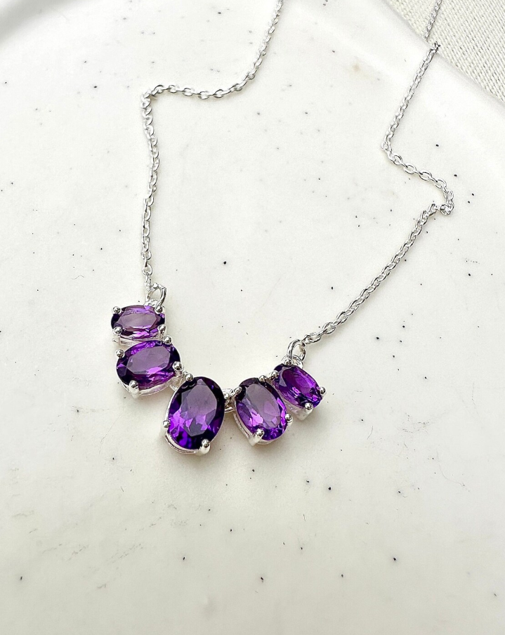 925 Sterling Silver Genuine Amethyst Necklace February birthstone Pendant  Gift