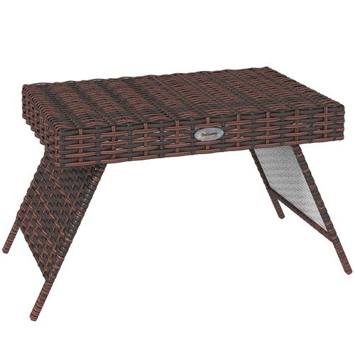 Outdoor Rattan End Table Foldable Patio Wicker Table Brown - Picture 3 of 11
