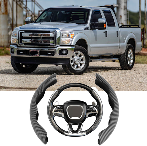 15'' Inch Carbon Car Steering Wheel Cover Anti-slip Leather For Ford F-250 F-350 - Foto 1 di 11